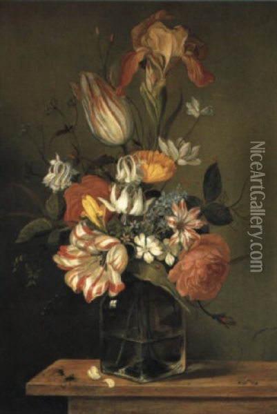 Blumenstraus In Einer Glasvase Oil Painting - Ambrosius Bosschaert the Younger