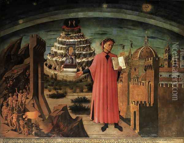 Dante and the Three Kingdoms 1465 Oil Painting - Domenico Di Michelino