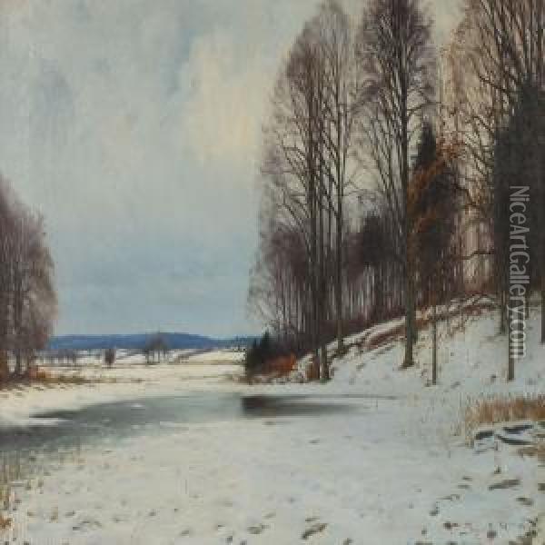 Wintry Landscape Oil Painting - Sigvard Hansen