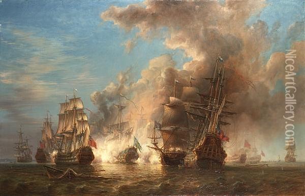 An Anglo-swedish Skirmish In The Channel Oil Painting - Johan Christian Berger