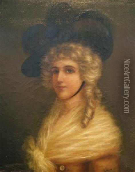 Portrait Of A Woman With A Plumed Hat Oil Painting - Thomas Gainsborough