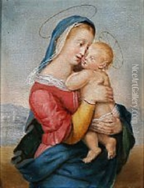 Tempi Madonna (after Raphael) Oil Painting - Christian Albrecht Jensen