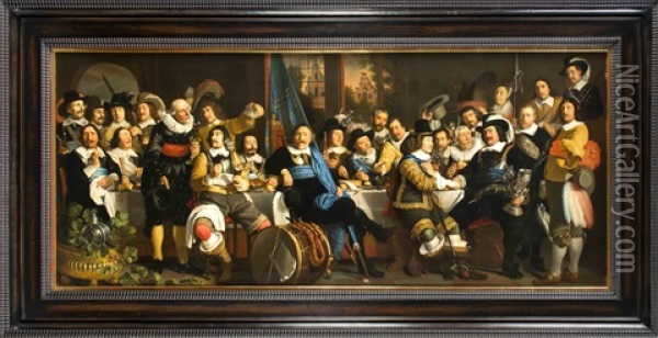 'das Schutzenmahl Der Amsterdamer Burgergarde Zur Feier Des Westfalischen Friedens 1648' Oil Painting - Bartholomeus Van Der Helst