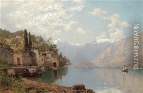 Scene On Lake Como, Bellaggio Oil Painting - Robert Schultze