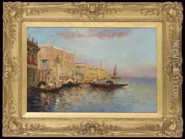 Gondolas In The Bacino Di San Marco, Venice Oil Painting - Felix Ziem