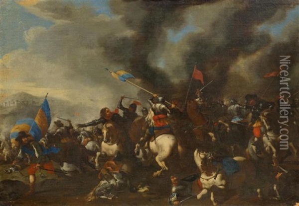 Equestrian Battle Oil Painting - Michelangelo Cerquozzi