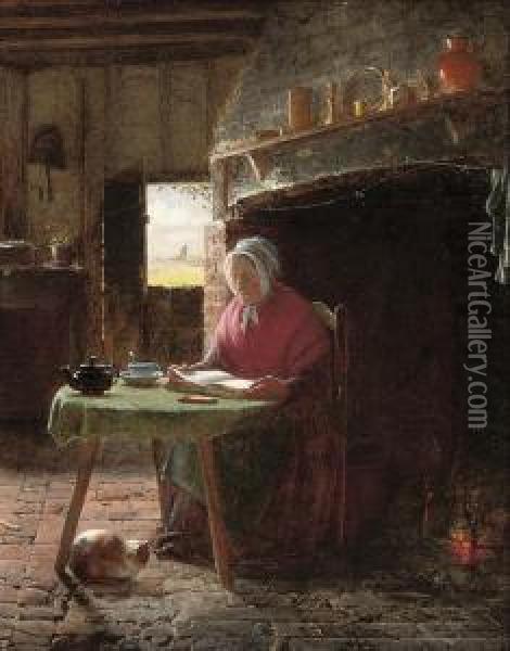 Reading By The Fire Oil Painting - Frederick Daniel Hardy