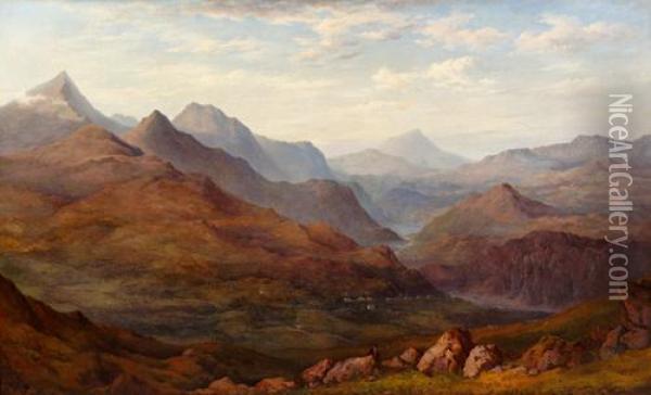 Extensive Snowdonia Landscape Oil Painting - William Gill