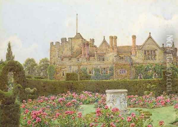 Hever Castle from the rose garden Oil Painting - Ernest Arthur Rowe