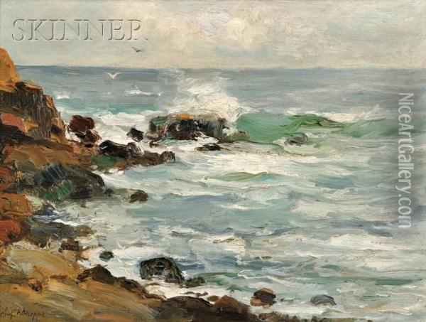 Breakers At Bass Rocks, Massachusetts Coast Oil Painting - Charles Paul Gruppe