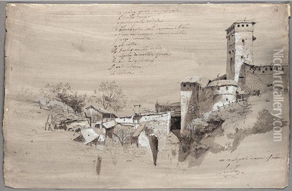 View Of The Ramparts Of Fribourg Oil Painting - Jean F. Legillon