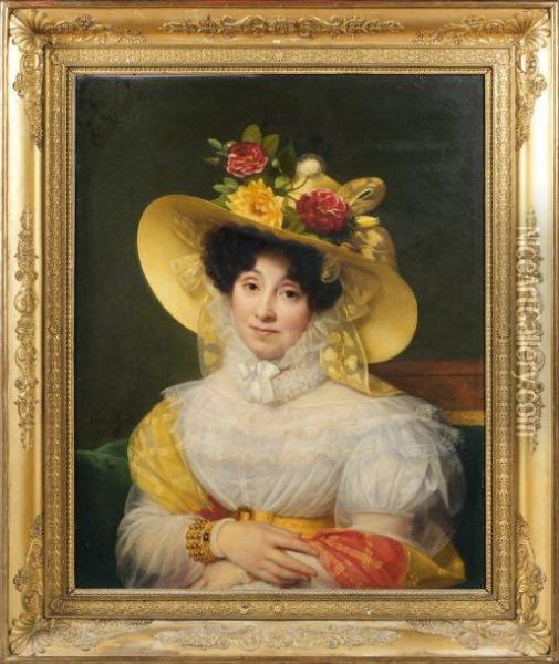 Portrait De Femme Au Chapeau De Paille Oil Painting - Louis Hersent