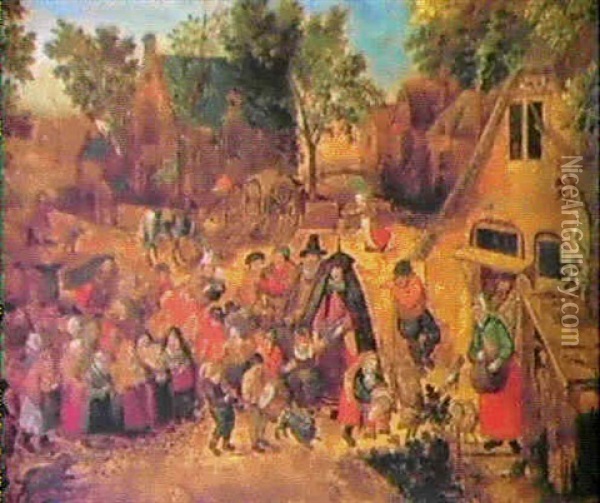Die Pfingsthochzeit (pinksteren Bruiloft) Mit Einem         Kinderumzug Auf Dem Dorfe (kinder Spielen Hochzeit) Oil Painting - Pieter Brueghel the Younger