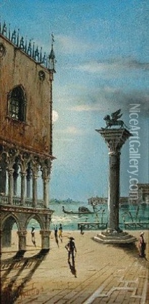Venetian Scenes - The Bridge Of Sighs (+ 2 Others; 3 Works) Oil Painting - Marco Grubas