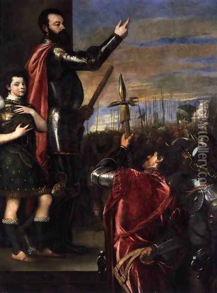 The Marchese del Vasto Addressing his Troops 2 Oil Painting - Tiziano Vecellio (Titian)
