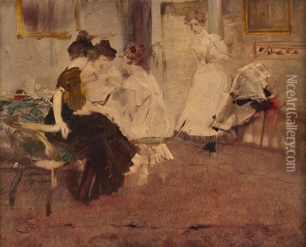 Damengesellschaft Oil Painting - Wilhelm Schreuer