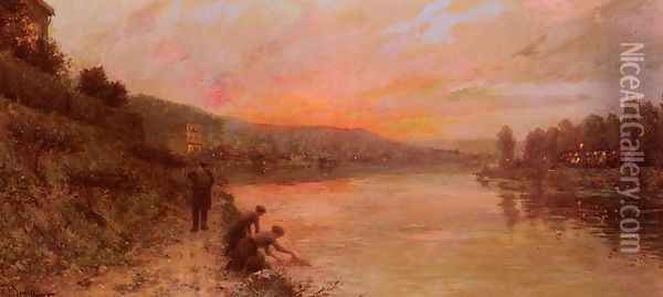 Soleil Levant Sur La Seine (Sunrise on the Seine) Oil Painting - Jaques L'Huillier