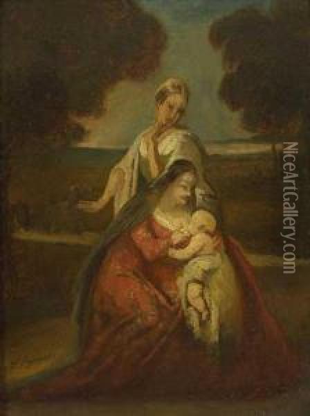 Mutter Mit Kind Und Begleiterin Oil Painting - Leon Cogniet