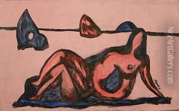 Desnudo Femenino Acostado.
 Oleo Sobre Tabla. 37 X 60,5 Cms Oil Painting - Honorio Garcia Condoy