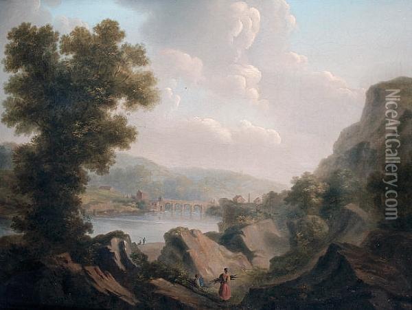 Figures Gathering Wood On The Banks Of A River Oil Painting - Patrick, Peter Nasmyth