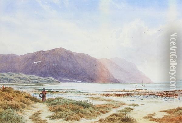 Figure Overlooking An Estuary Oil Painting - Henry Hilton