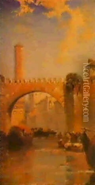 The Old Bridge, Verona Oil Painting - Arthur Joseph Meadows