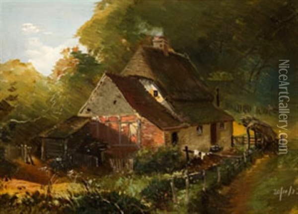 Untitled (cottage) Oil Painting - Nicholas Chevalier