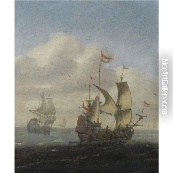 A Seascape With Dutch Frigates Oil Painting - Jeronymus Van Diest