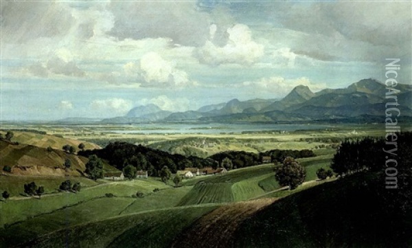 Blick In Den Chiemgau, Mit Dem Chiemsee Oil Painting - Karl Kaltenmoser