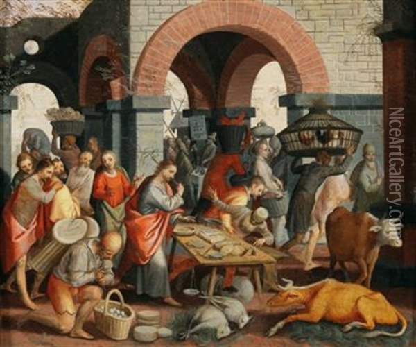 Christ Driving The Money-changers From The Temple (matthew 21: 12-13) (collaboration With Studio) Oil Painting - Pieter Aertsen