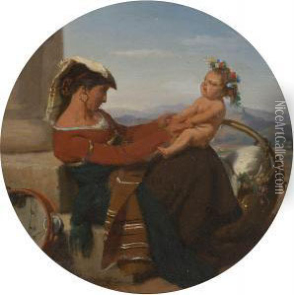 Neapolitanerin Mit Ihremkind Oil Painting - Julius Rast