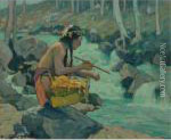Indian By A Stream Oil Painting - Eanger Irving Couse