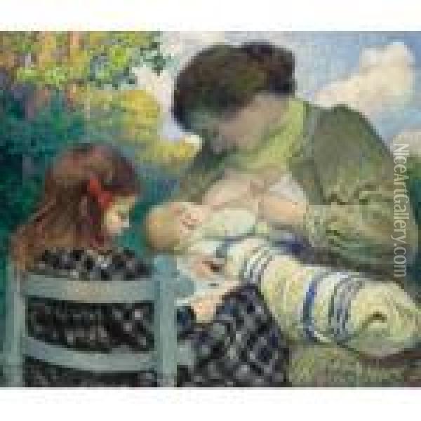 Maternite, Madame Lebasque Et Ses Enfants Oil Painting - Henri Lebasque