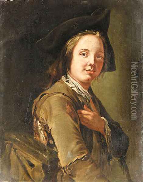 A Beggar Boy in a tricorn Hat holding a Satchel ENLARGE Oil Painting - Giacomo Francesco Cipper
