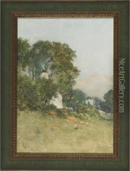Sheep Grazing On A Hillside Pasture Oil Painting - Pollok Sinclair Nisbet