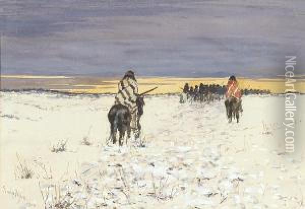 Indians On Horseback In The Snow Oil Painting - Frank Paul Sauerwein