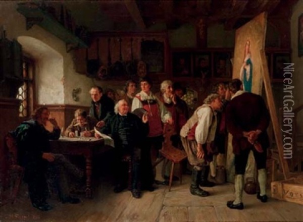 Das Neue Altarbild - Inspecting The Commission Oil Painting - Carl Maria Seyppel
