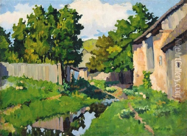 Brooklet With Clouds Oil Painting - Tivadar Zemplenyi