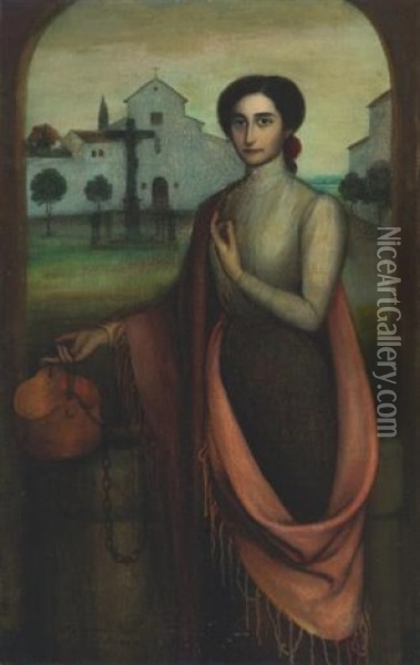 La Mujer Del Cantaro (girl By A Well) Oil Painting - Julio Romero De Torres