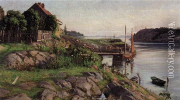 Hus Ved Sjoen Oil Painting - Jorgen Sorensen