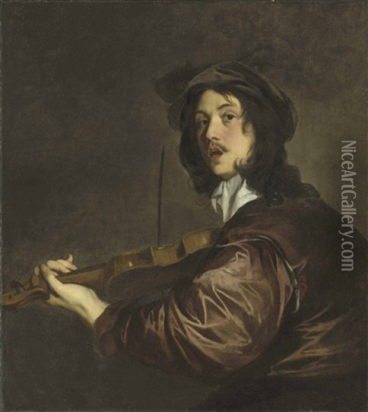 A Man Playing A Violin, Possibly A Portrait Of The Artist Oil Painting - Sir Peter Lely