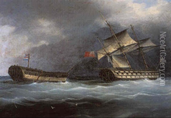 Towing The Prize Oil Painting - William John Huggins