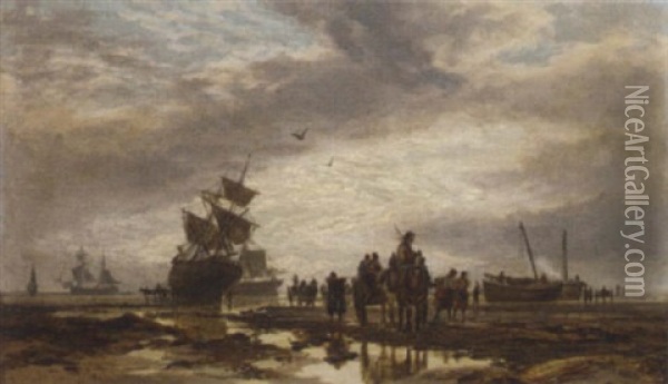 Kelp Gatherers At Low Tide Oil Painting - Samuel Bough