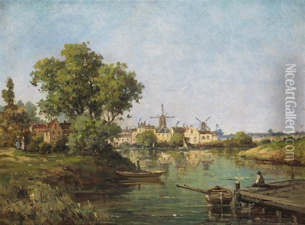 Pecheur Au Bord D'un Etang Oil Painting - Gustave Mascart