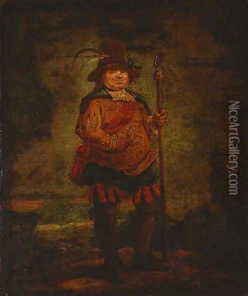 Portrait of a peasant man, standing full-length, wearing a pleated orange doublet and holding a spear Oil Painting - Francisco De Goya y Lucientes