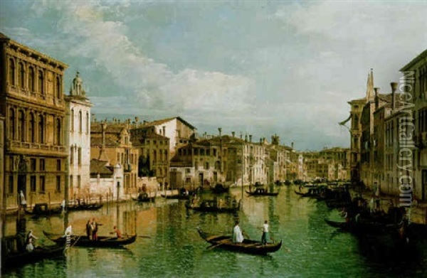 The Gand Canal, Venice, Looking East From The Palazzo Flangini To The Palazzo Vendramin Calergi, With The Entrance To The Cannaregio Oil Painting - Bernardo Bellotto