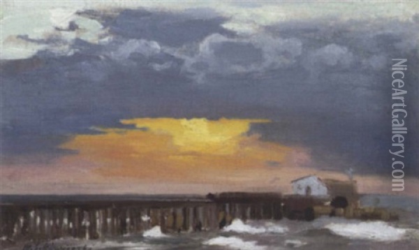 Mole An Der Ostseekuste Bei Sonnenuntergang Oil Painting - Michael Gorstkin-Wywiorski