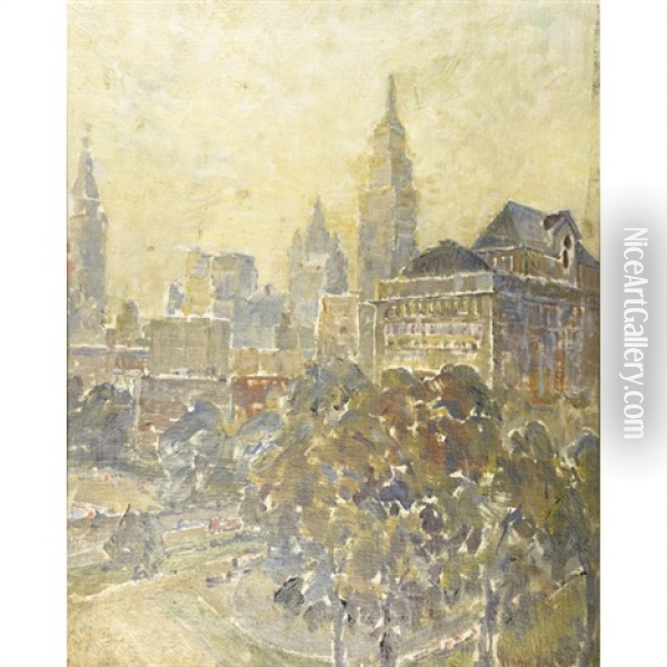 Gramercy Park, New York City Oil Painting - George Benjamin Luks