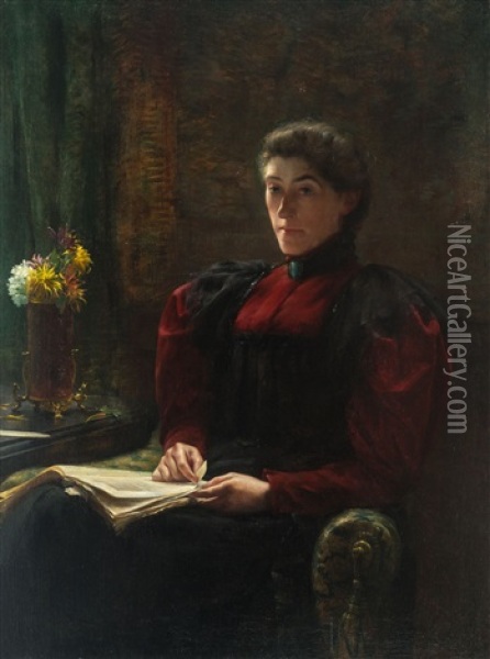 Portrait Of A Lady Oil Painting - Edward Antoon Portielje
