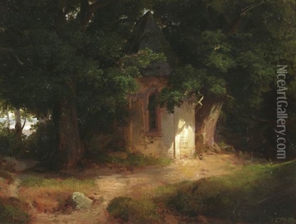 Blick Auf Ein Kapellchen Am Waldesrand Oil Painting - Karl Theodor Reiffenstein
